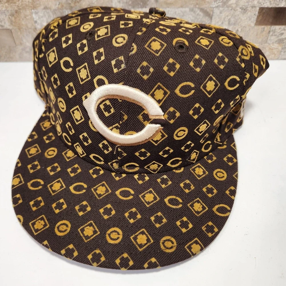 New Era MLB Cincinnati Reds Fitted Hat‎ Brown Gold Pattern Size 7 3/8